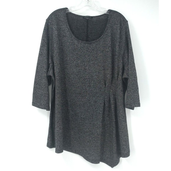 Lane Bryant metallic side cinched top Size 26/28 asymetic hem 3/4 sleeve stretch - Picture 1 of 8